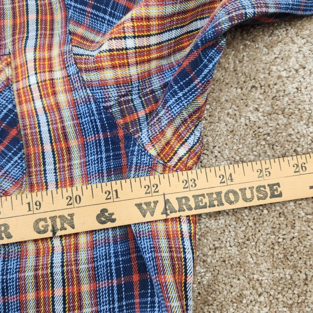 The North Face Mens Large Blue Orange Plaid Flannel Button Down Shirt Cotton